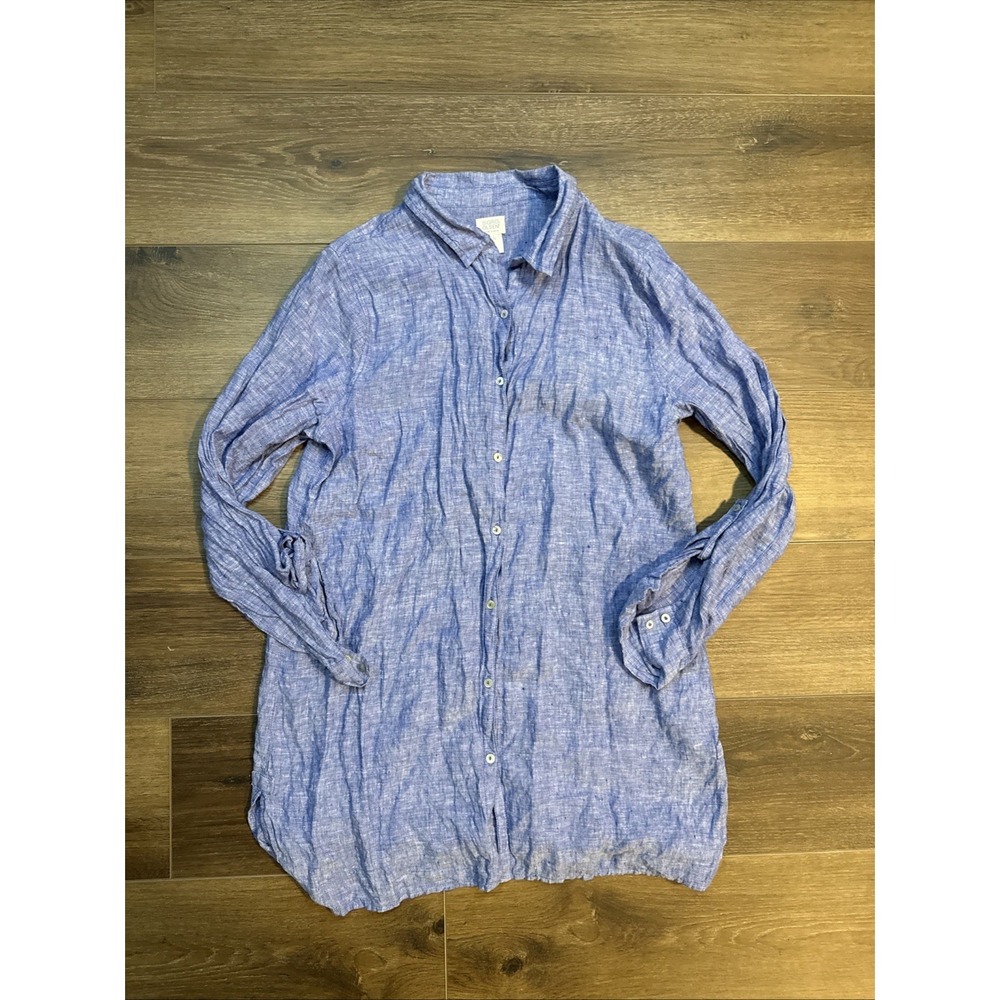 Sigrid Olsen Womens  Blue Linen Shirt Large Beachy Travel Preppy Boho